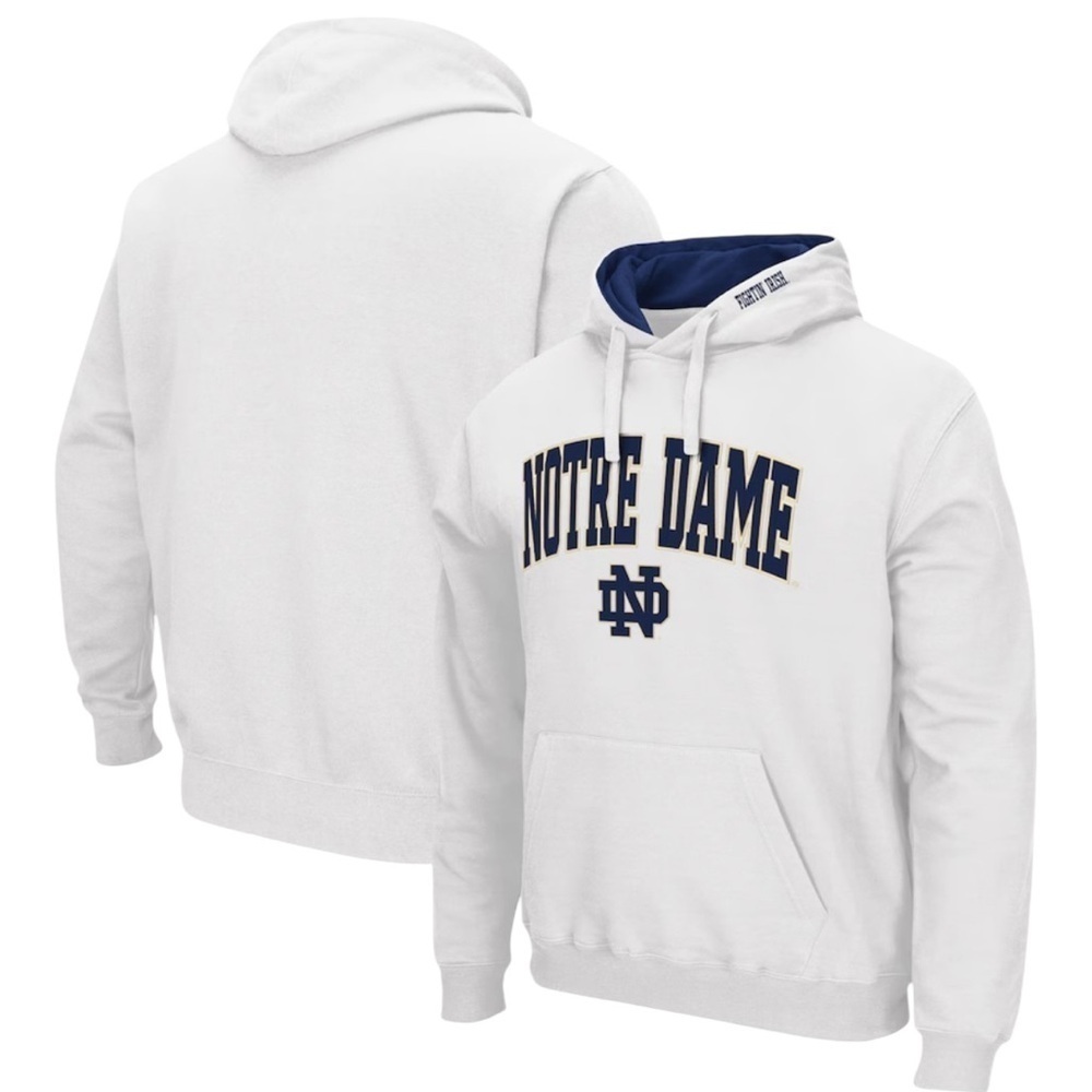 Men's Colosseum White Notre Dame Fighting Irish Pullover Hoodie Sweatshirt SZ L